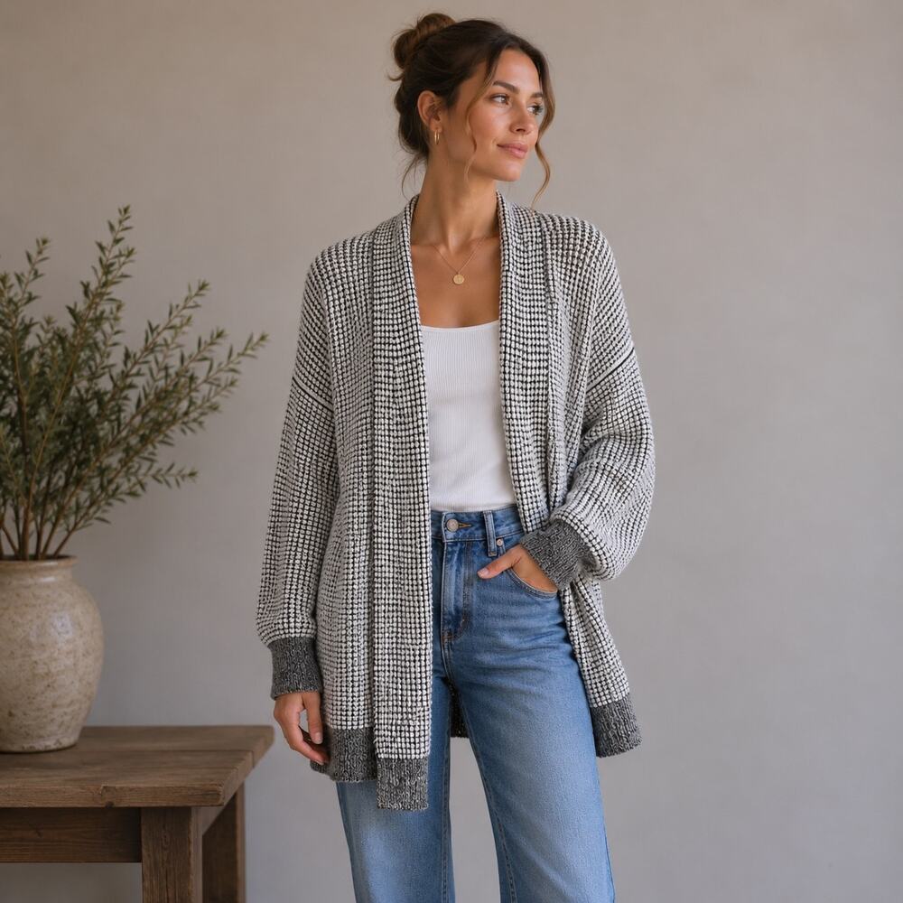 Sleeping on Snow White Black Open Front Cardigan Sweater XS/ S